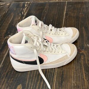 Nike Women's High-Top Sneakers - White, Pink, and Black Accents
